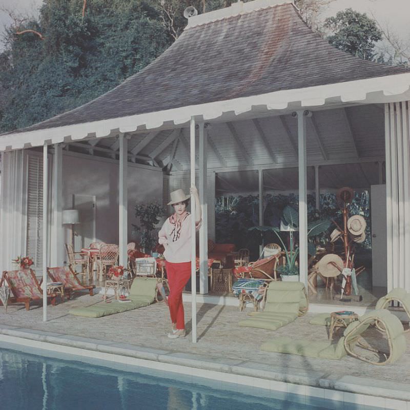 Babe Paley beside the pool at her cottage in Round Hill, Jamaica, 1959