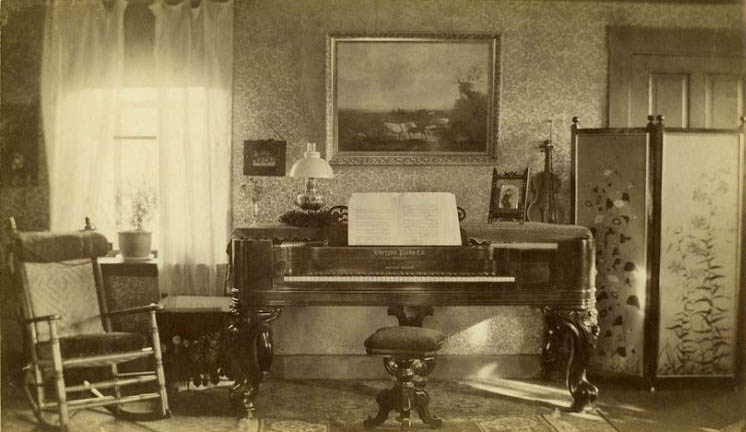 Horack parlor with piano violin and screen, summer 1889