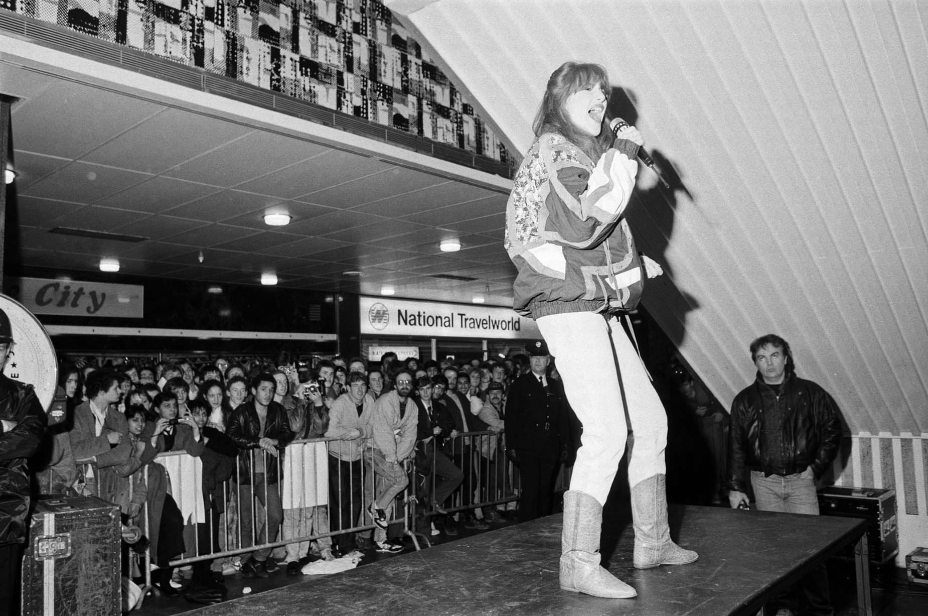 Thousands of young pop fans gather at the Bull Ring Shopping Centre for pop singer Tiffany, 19th January 1988.