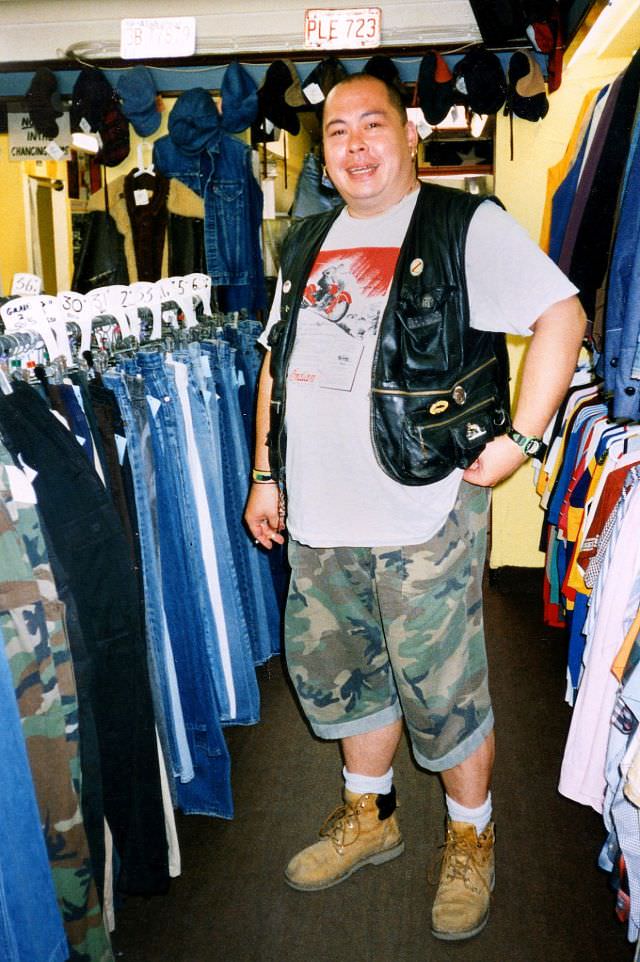 Peter at Uncle Sam's Clothing Shop, Sydney Street, 26th July 1994