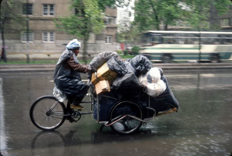 In the rain, Santiago, 1988