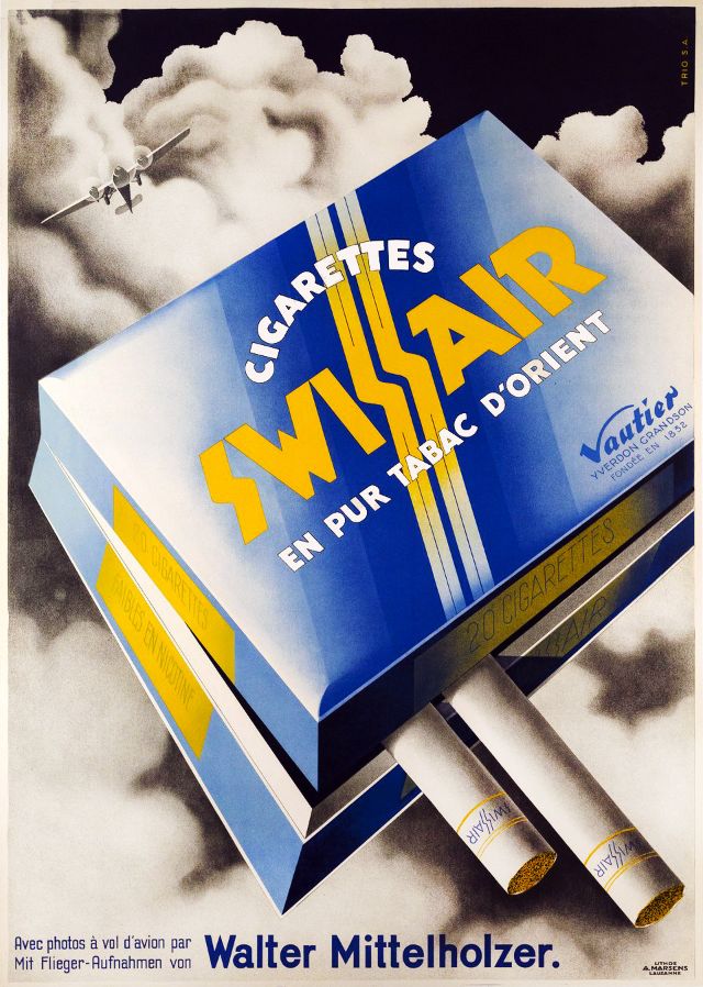 Cigarettes Swissair en pur tabac d'Orient, 1934