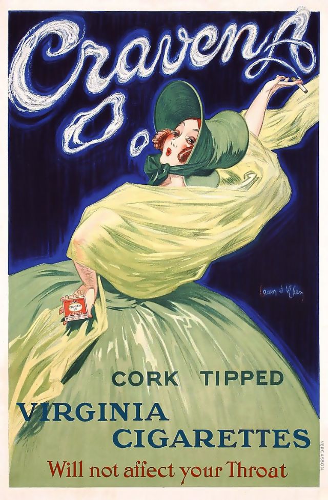 Craven A, Cork Tipped Virginia Cigarettes, circa 1920s