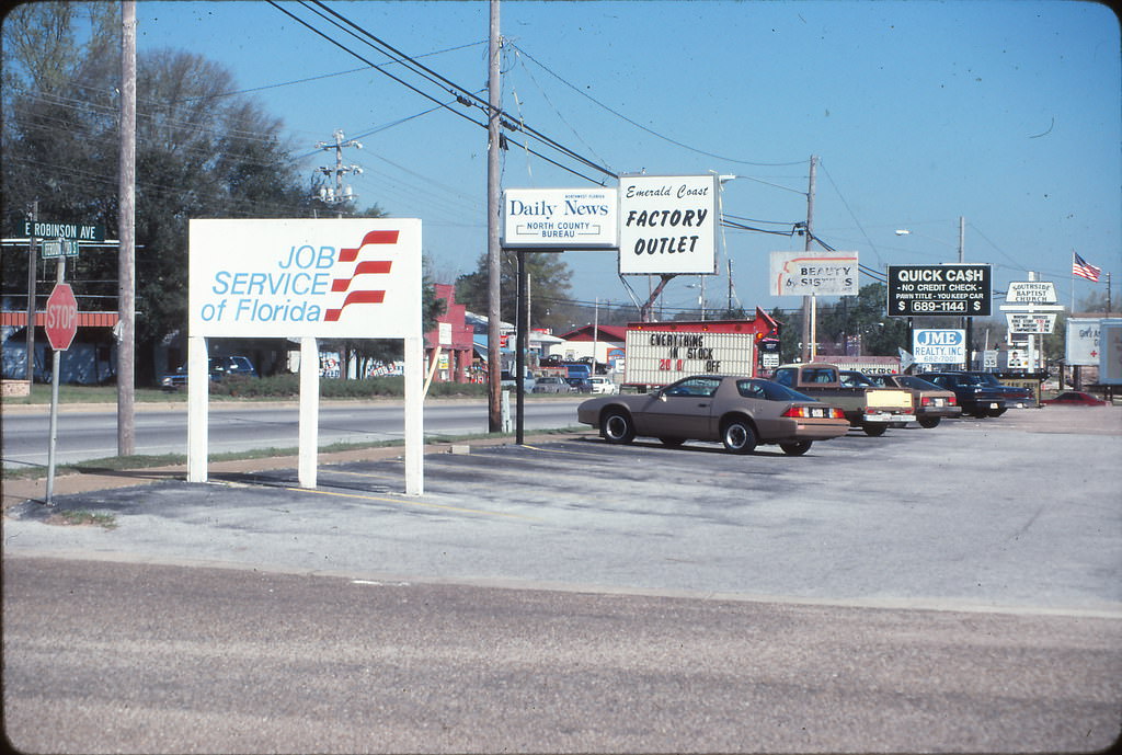 Commercial strip along Hwy 85 (Ferdon Blvd), Crestview, Florida, 1990s