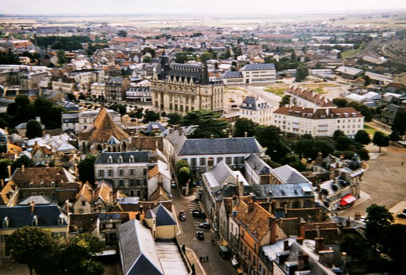 View from the tower, Chartres Cathedral (Cathédrale Notre-Dame de Chartres), Chartres, 1956