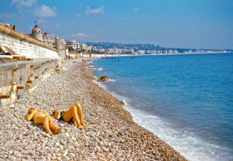 Sunbathers in bikinis, Marseille, 1955