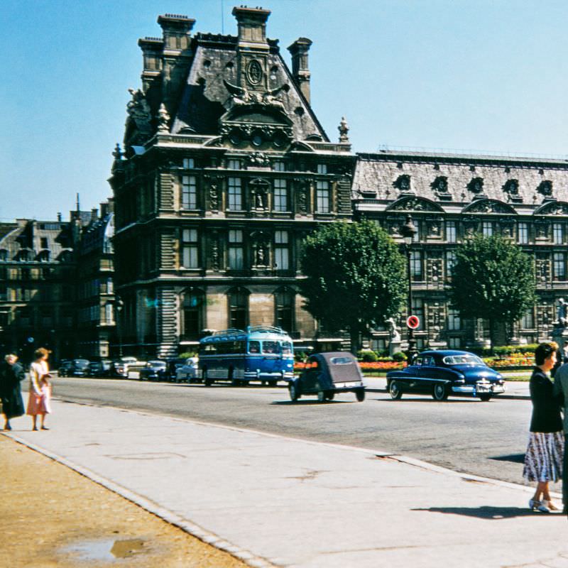 On Avenue du General Lemonnier looking towards the Pavillon de Marsan, Louvre, Paris, 1956