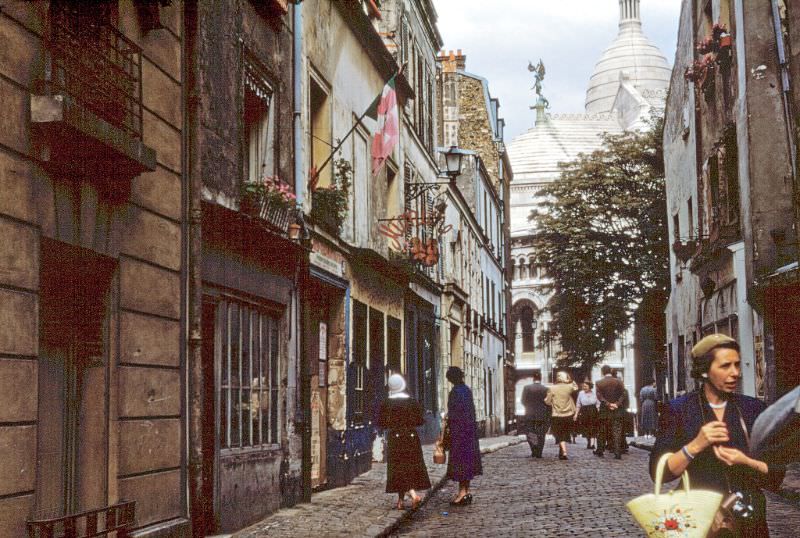 On Rue du Chevalier de la Barre, looking towards Sacré-Cœur Basilica, Paris, 1953