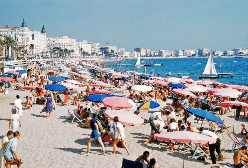 On the beach, Cannes, 1958