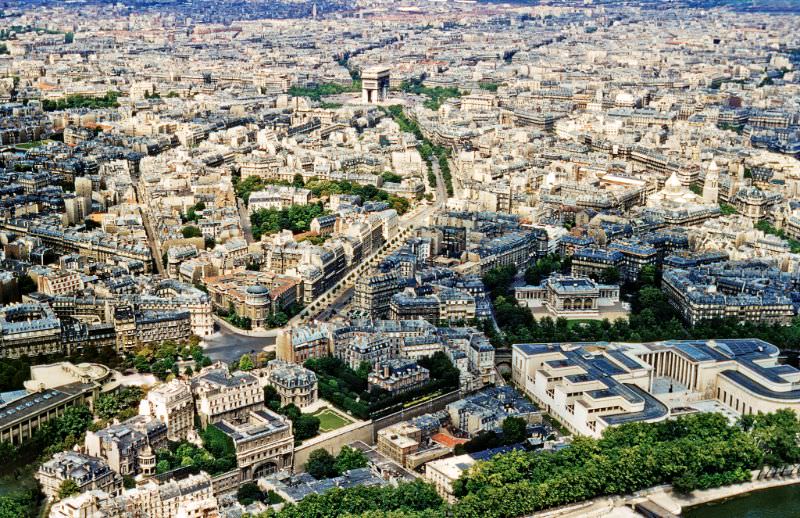 View from the Eiffel tower towards Arc de Triomph, Paris, 1953