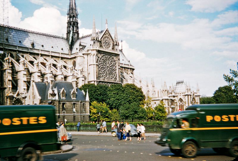 View from the southern bank of the River Seine of the Notre Dame de Paris, 1956