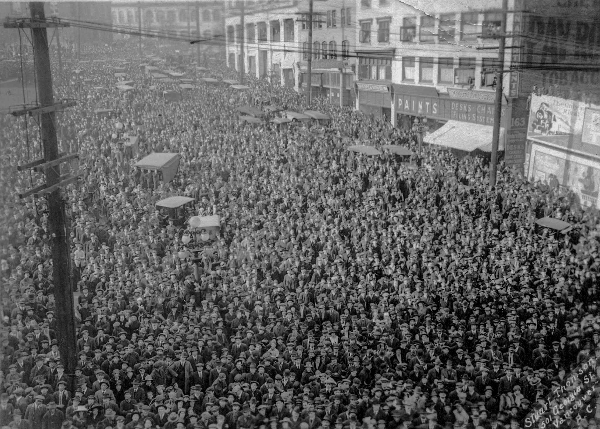 A huge crowd on Pender Street gathered to watch Gardiner not fall to his death.