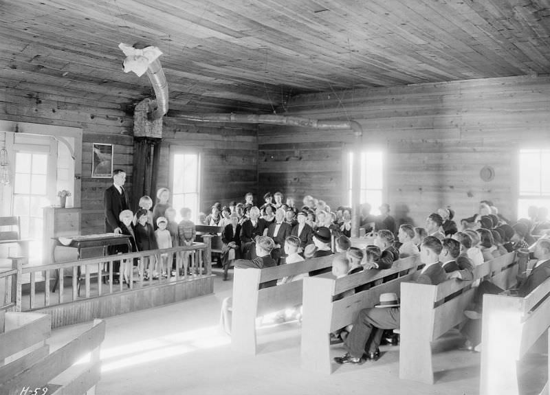 Interior view of Sharps Station M.E. Church near Loyston, Tennessee.