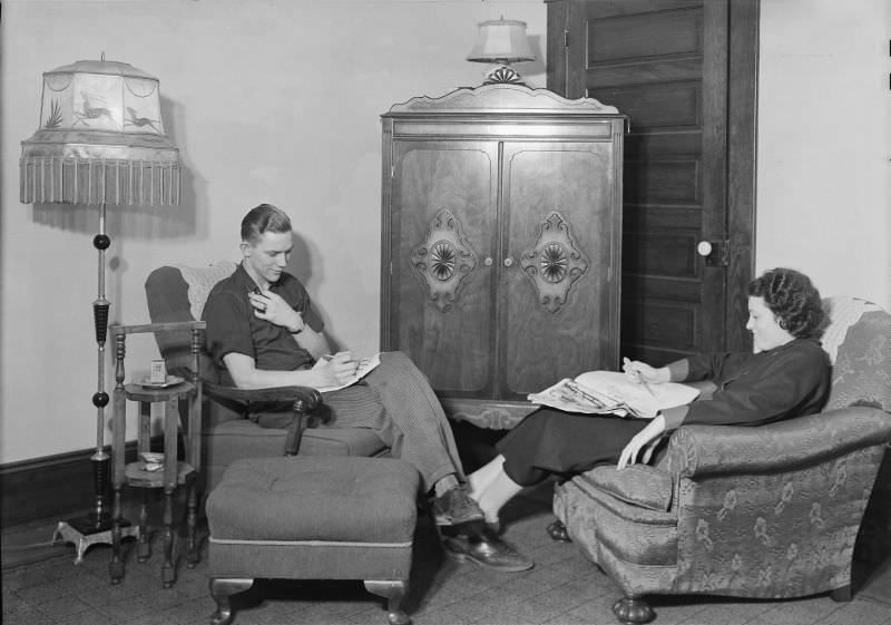 Bedroom and living-room in company-owned home of workers in Highland Cotton Mills, High Point, North Carolina, 1936