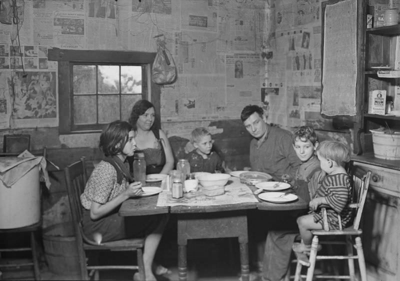 Scott's Run, West Virginia. Employed miner's family - Sessa Hill - This picture was taken at the natural supper hour, March 1937