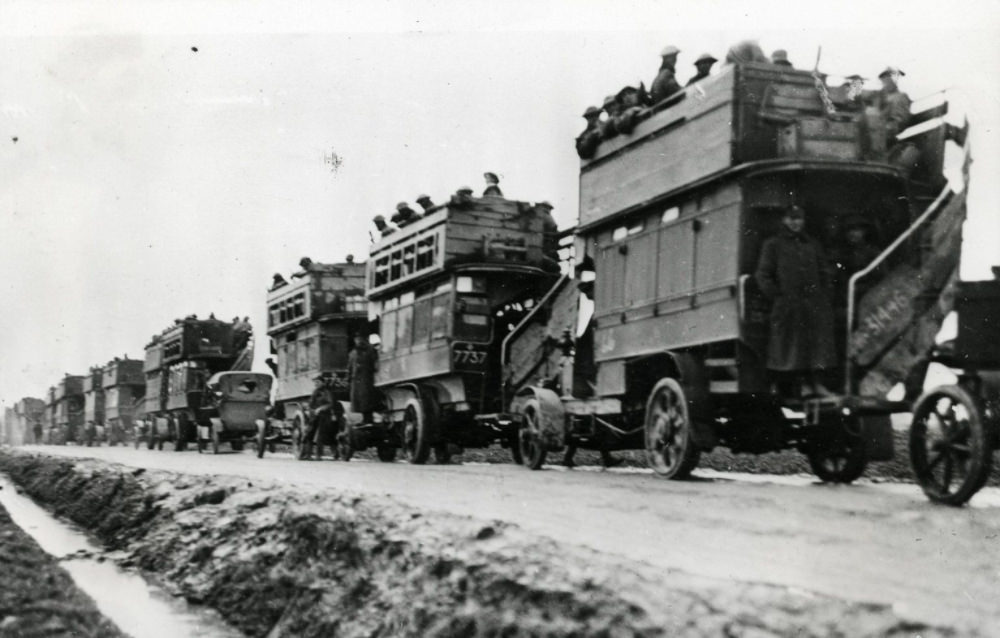 London Buses that Were Used to Transport British Soldiers to the Western Front During WWI