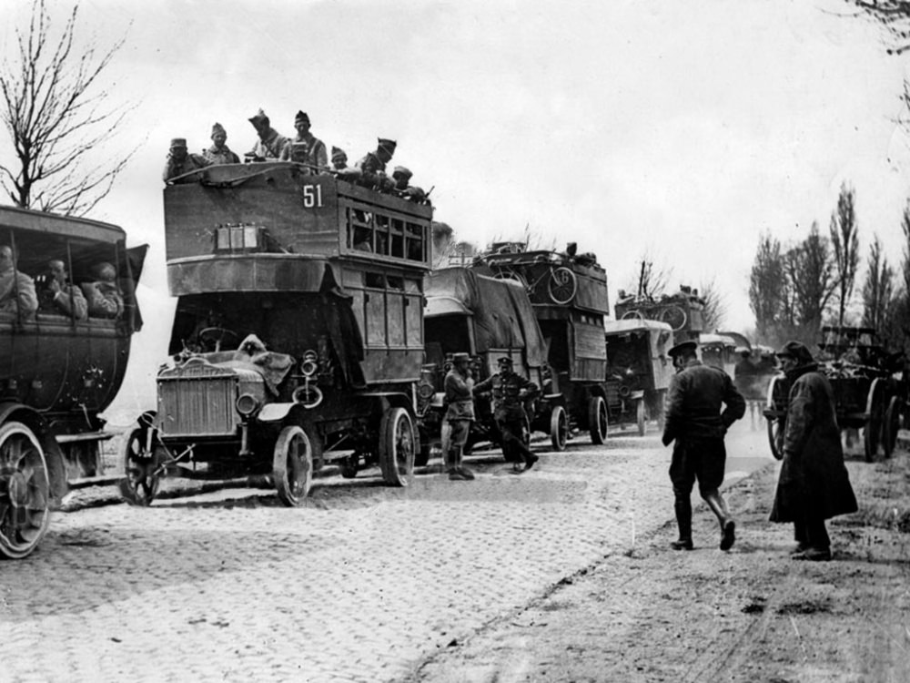 London Buses that Were Used to Transport British Soldiers to the Western Front During WWI