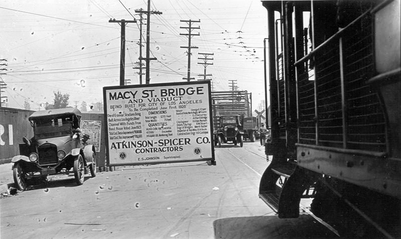 Macy Street Viaduct and Bridge sign, 1923