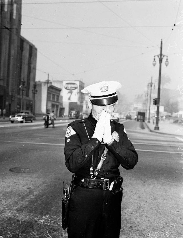 Smog, from top of City Hall and "Cops that cried", 1952