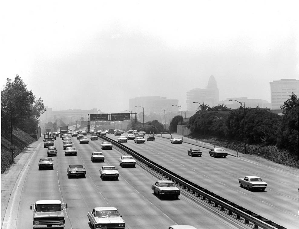 Smoggy Day Over Hollywood Freeway in Los Angeles, 1965