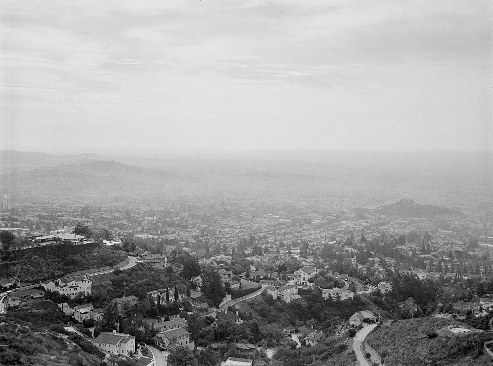 Los Angeles seen from Griffith Observatory in Griffith Park on a smoggy day 6th February 1957.