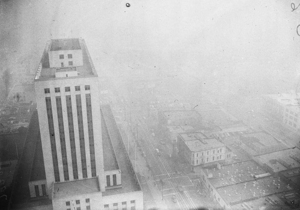 Broadway looking south and Views from City Hall tower, 1948.