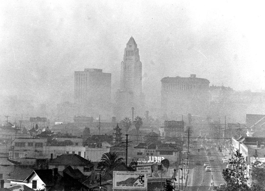Stages of smog formation in Los Angeles, California, 1940s.