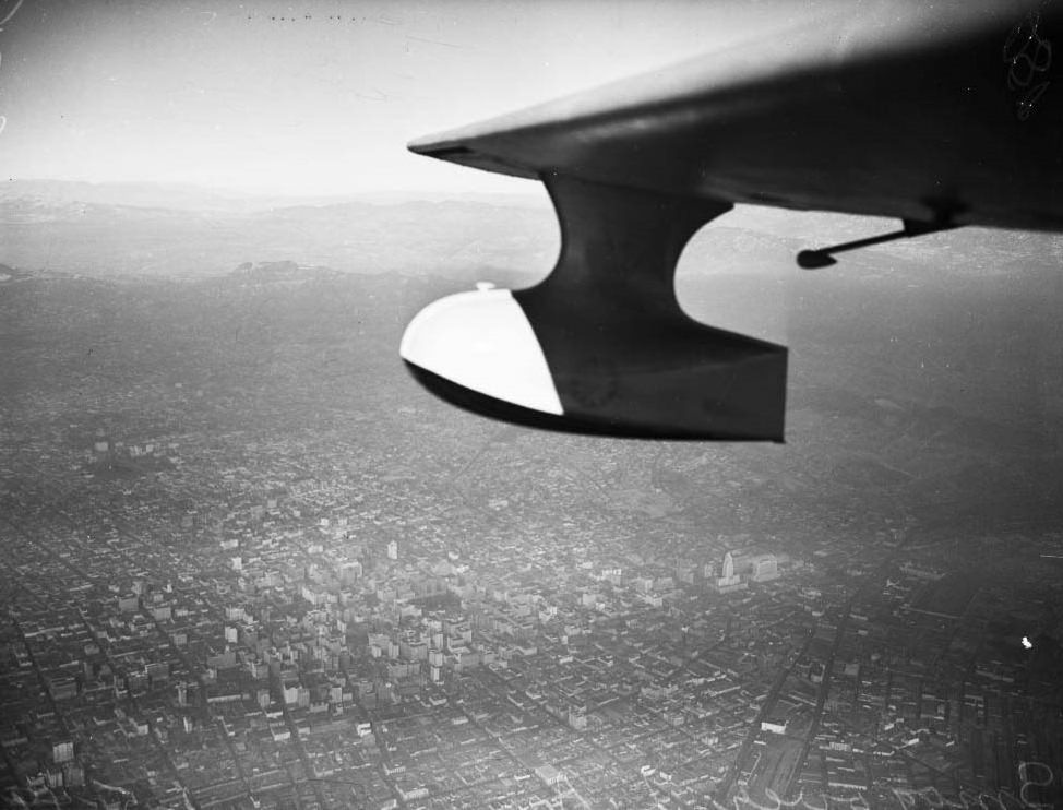 Aerial views of smog over Los Angeles, 1949