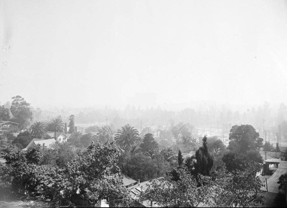 Smog blanket laying over city, 1948