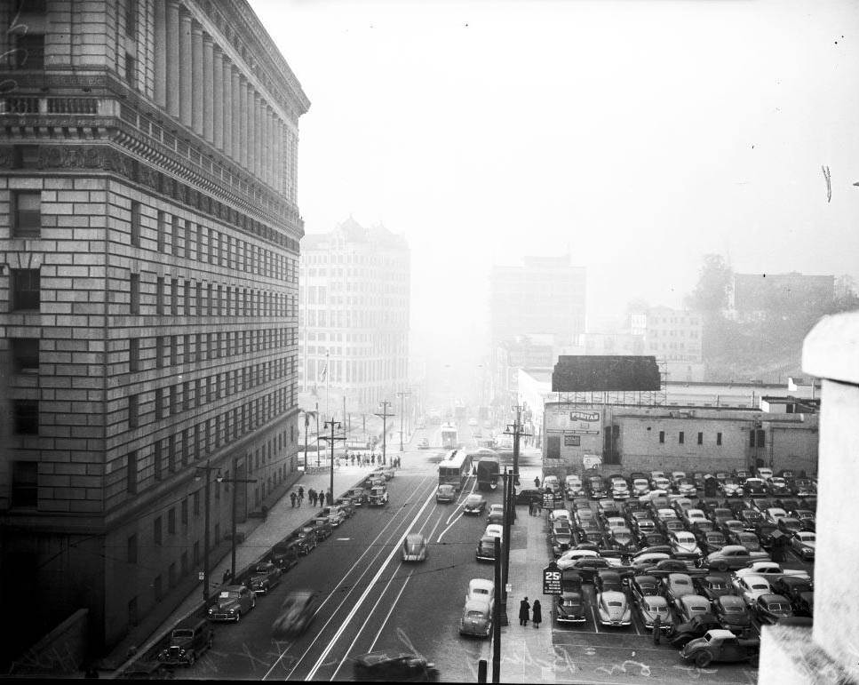 View from Fort Moore Hill (South toward Broadway), 1949