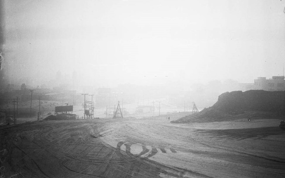 Union Depot, Freeway at Figueroa Street junction looking South, 1949