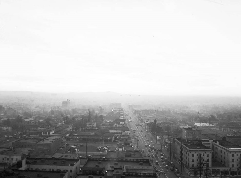 View looking east from Mode-O-Day building at 8 a.m., 1948