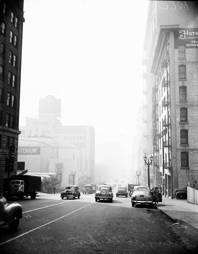 Looking south from Fourth Street and Olive Street, 1948