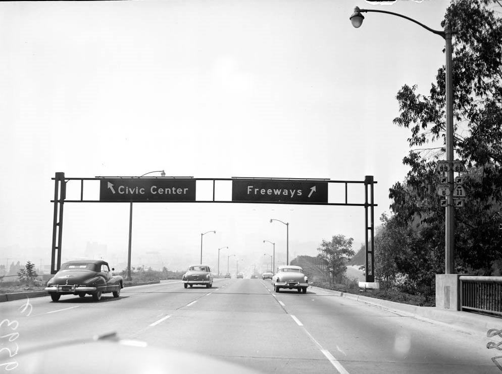 City Hall and Hall of Records (on right) from North Broadway and Savoy Street, 1953