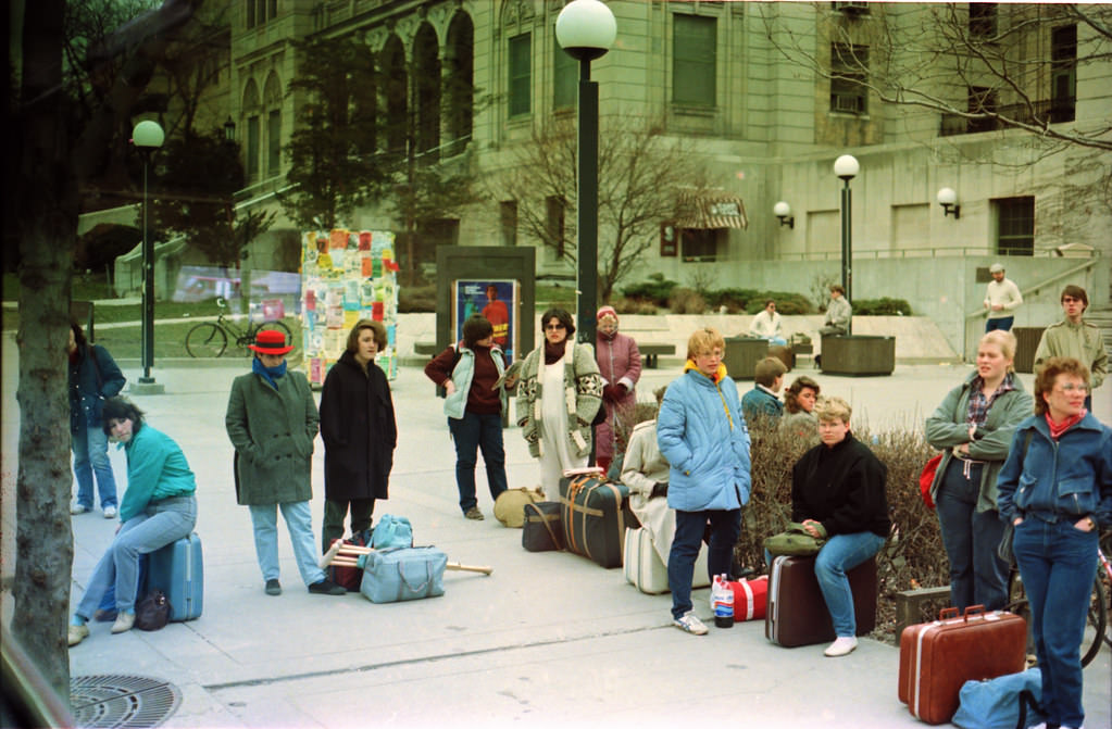 Awaiting Buses, Memorial Union, University of Wisconsin, Madison, March 1985