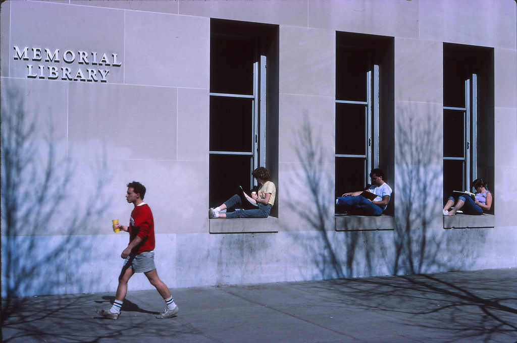 Studying at UW Memorial Library, Madison, March 1987