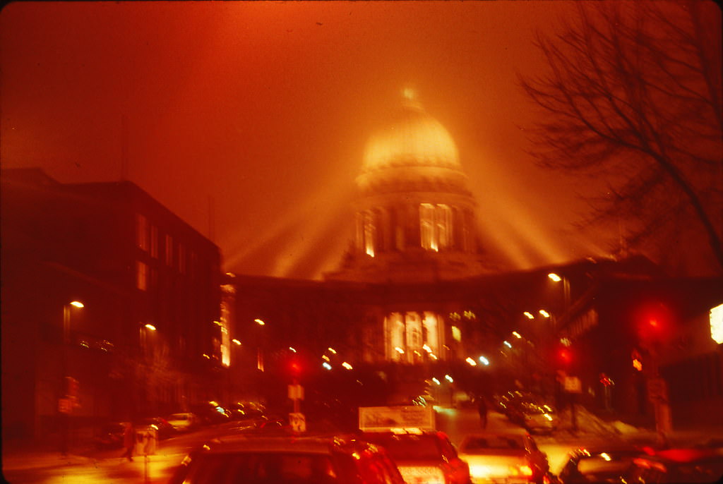 Floodlit Capitol Dome in Fog, Madison, WI, 1985