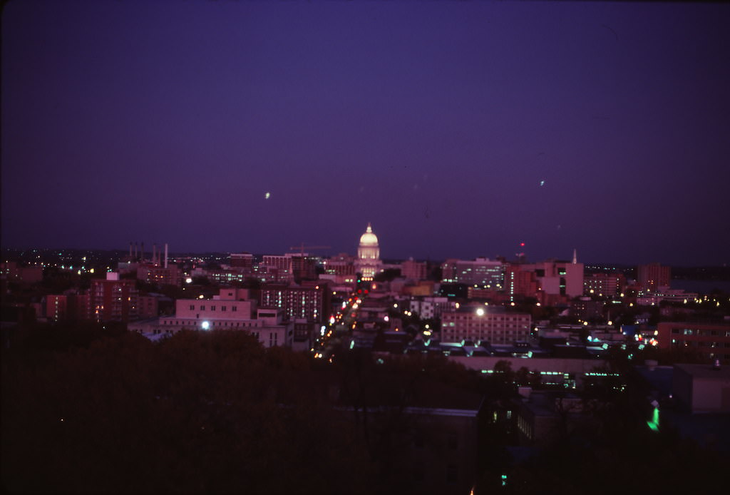 Madison Skyline from Van Hise Bldg (UW Campus), Fall 1985