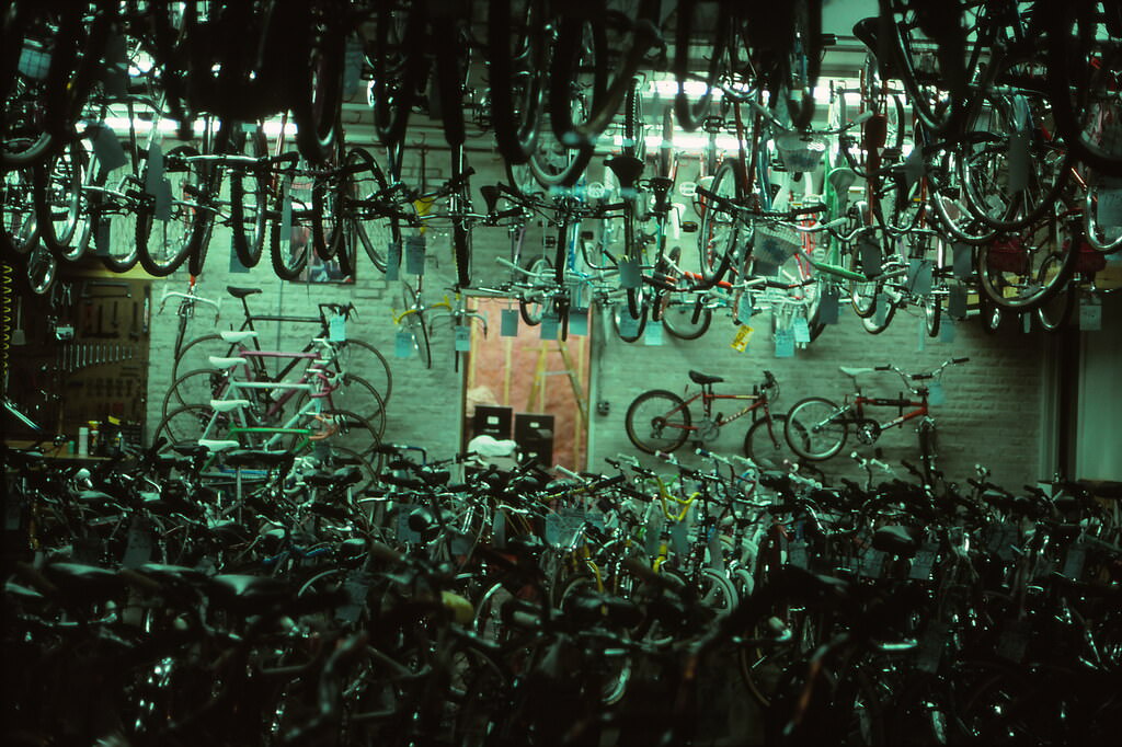 Bike-mania--Budget Bike Shop on Regent Street, Madison, Dec 1987