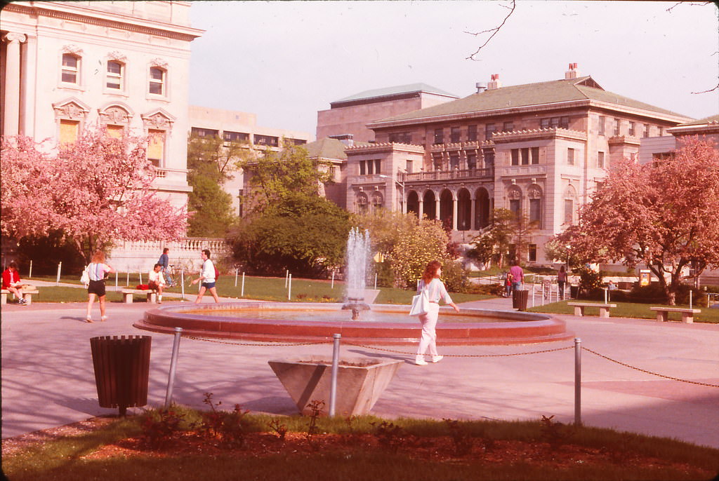 Library Plaza, looking to Student Union, UW Madison April-May 1985