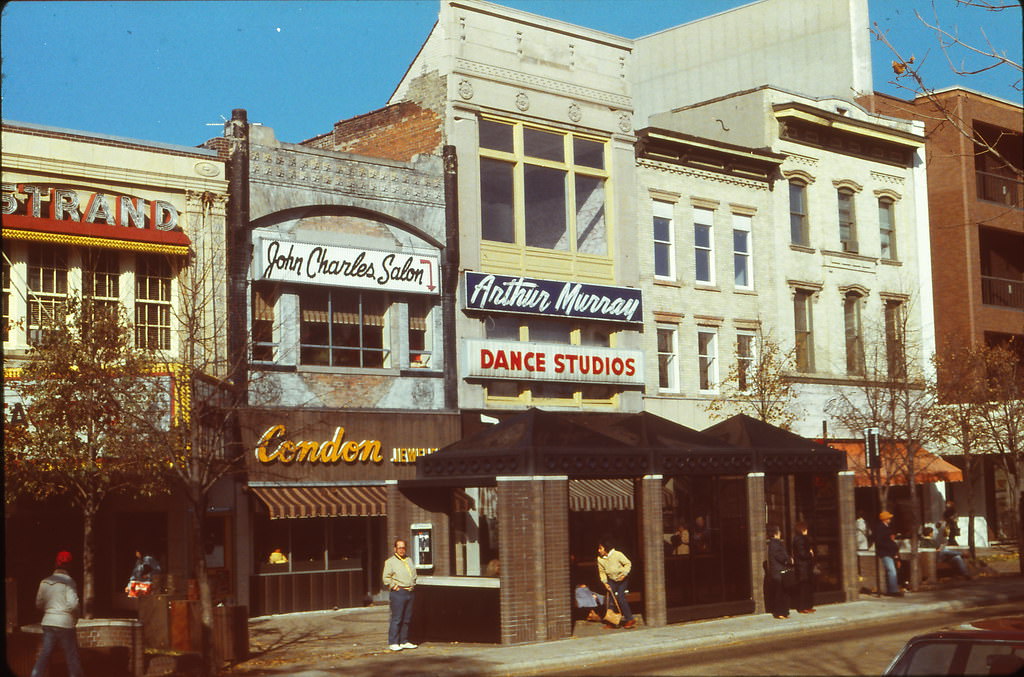 Shops along Capitol Square, Madison, fall 1984