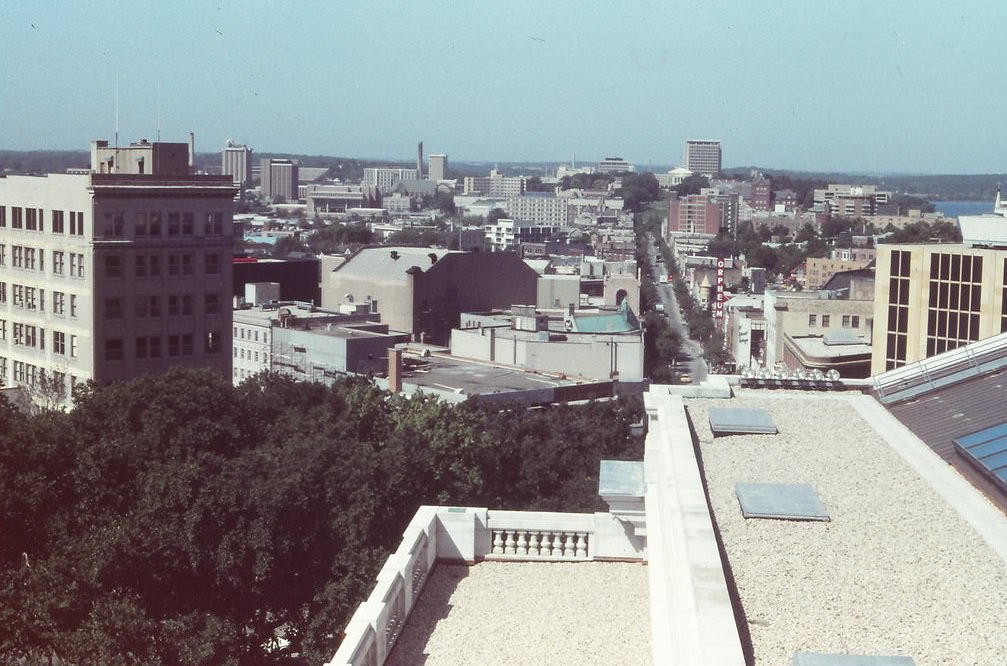 Looking up State Street to UW Campus from State Capitol, Madison September 1984