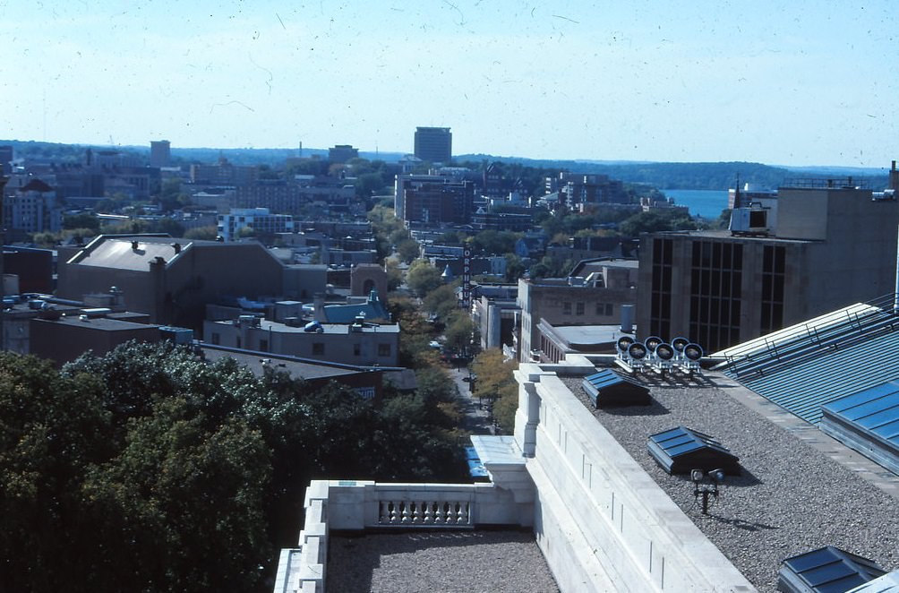 Looking up State Street from Capitol, Madison, September 1997
