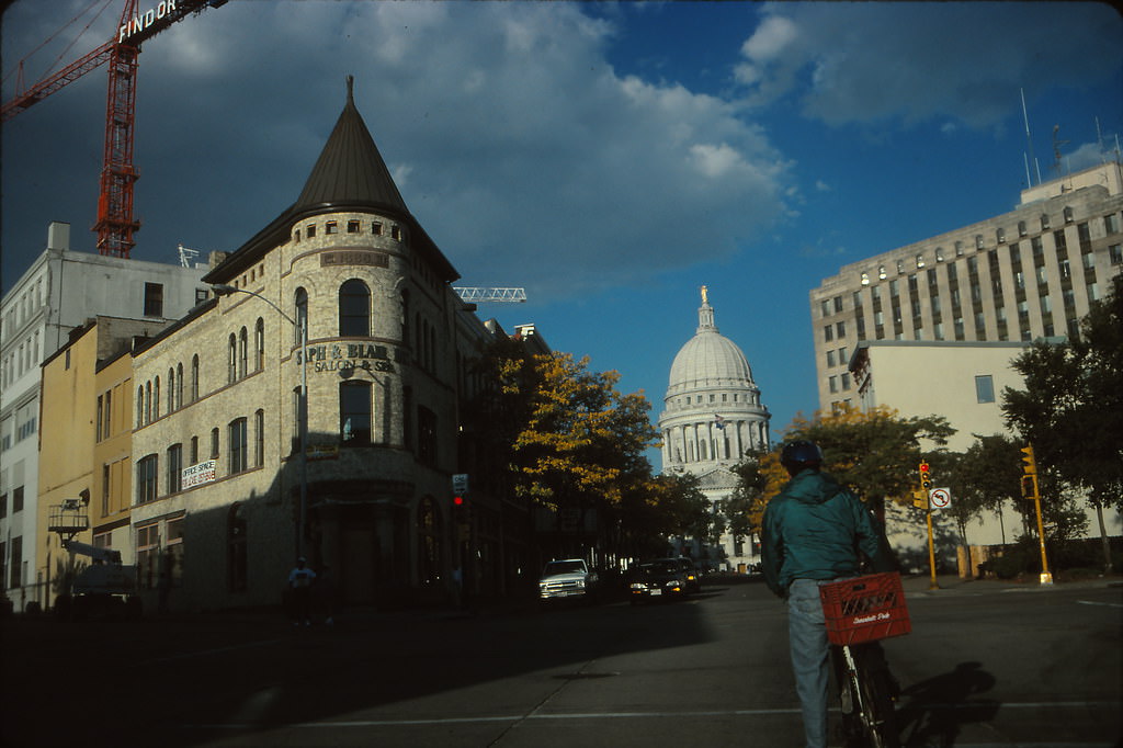 Looking down King Street to State Capitol, Madison, 1998