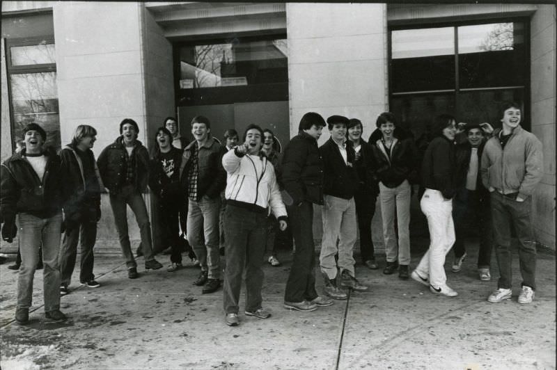 Large group of students laughing