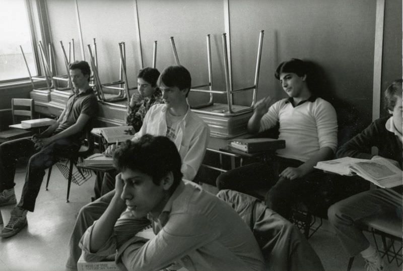 Six teenagers in a classroom
