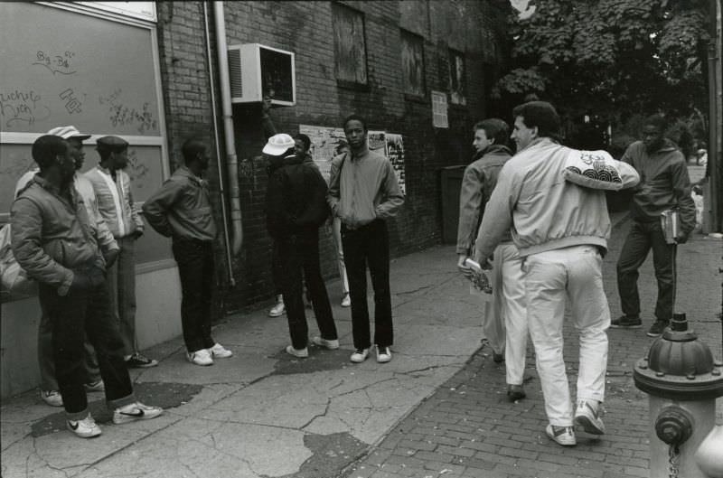 Students hanging out outside school