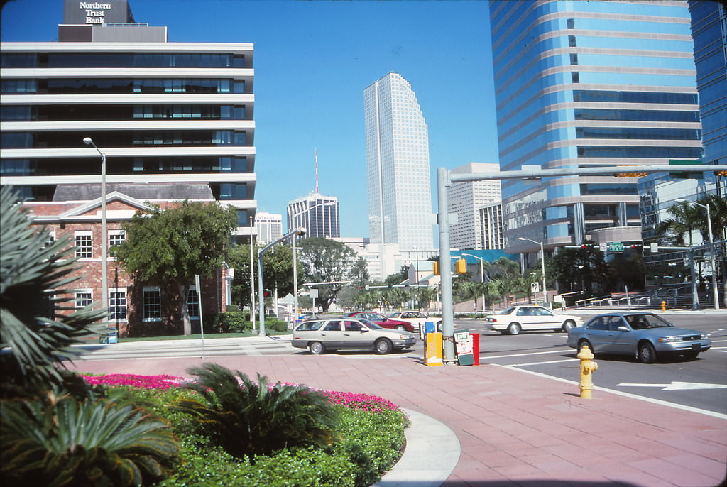 Looking north to downtown Miami from Brickell Avenue, 1990s