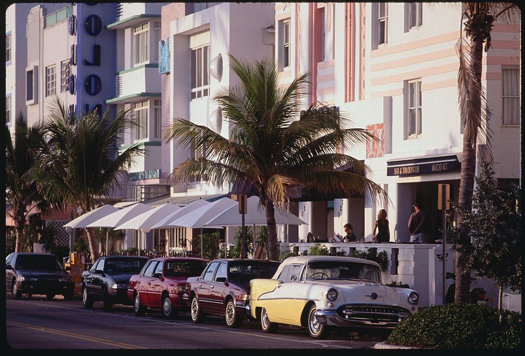 Automobiles Outside Artistically Decorated Restaurant, 1992.