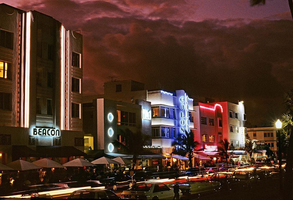 Ocean Drive at sunset Miami, 1992.